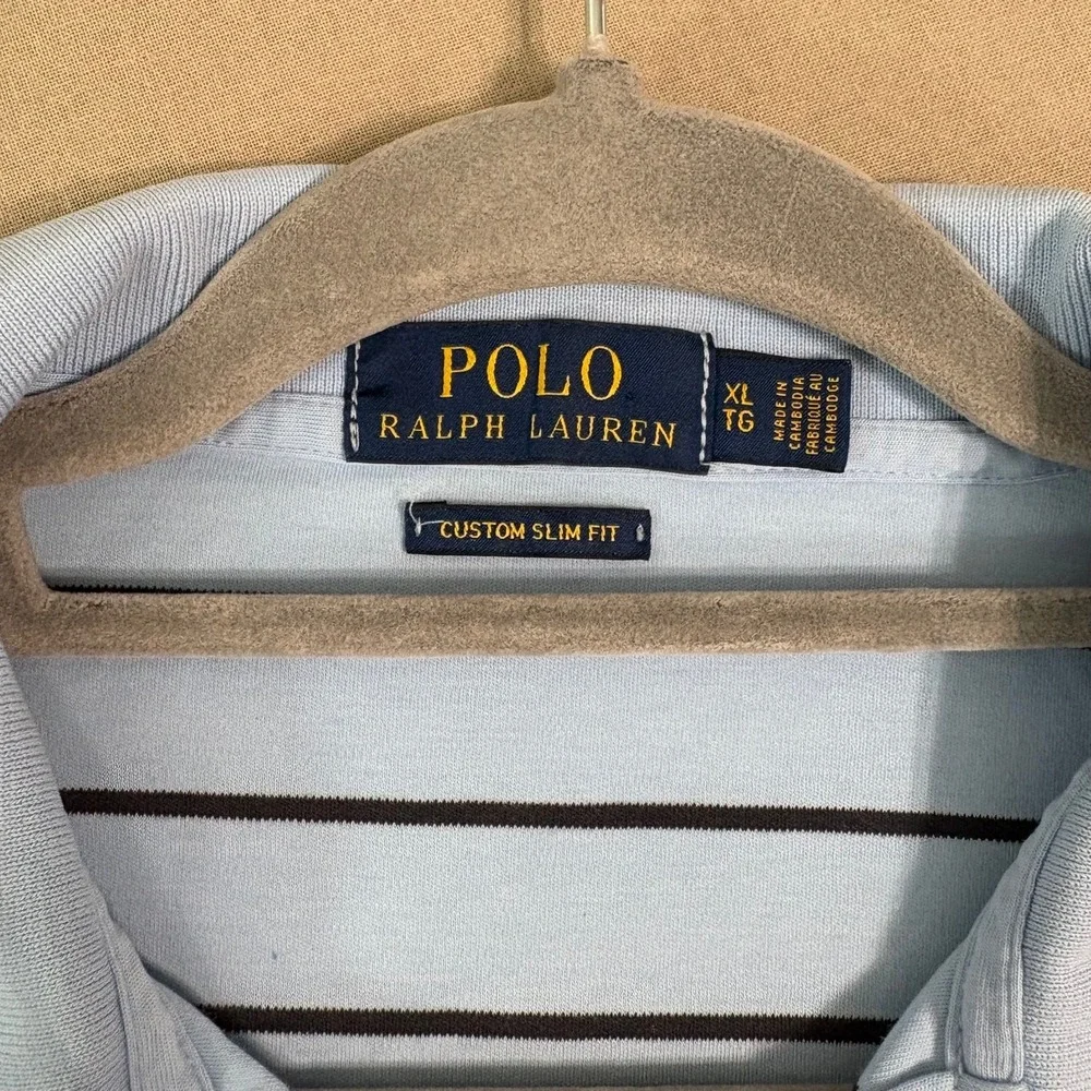 Polo Ralph Lauren Polo Shirt Mens XL Blue Black Striped Custom Slim Fit Preppy